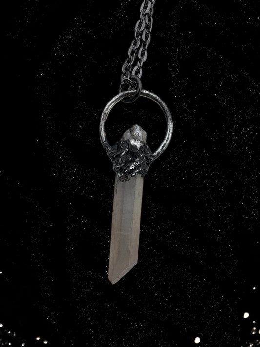 Hand crafted Tiffany technique angel aura coated clear quartz crystal stacker necklace ~