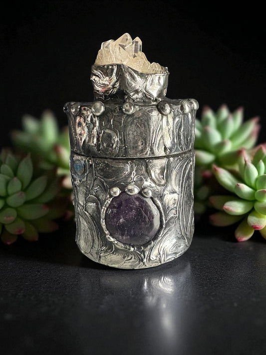 Stoned Alchemy High Priestess herbal jar(large)-
-clear quartz & amethyst-