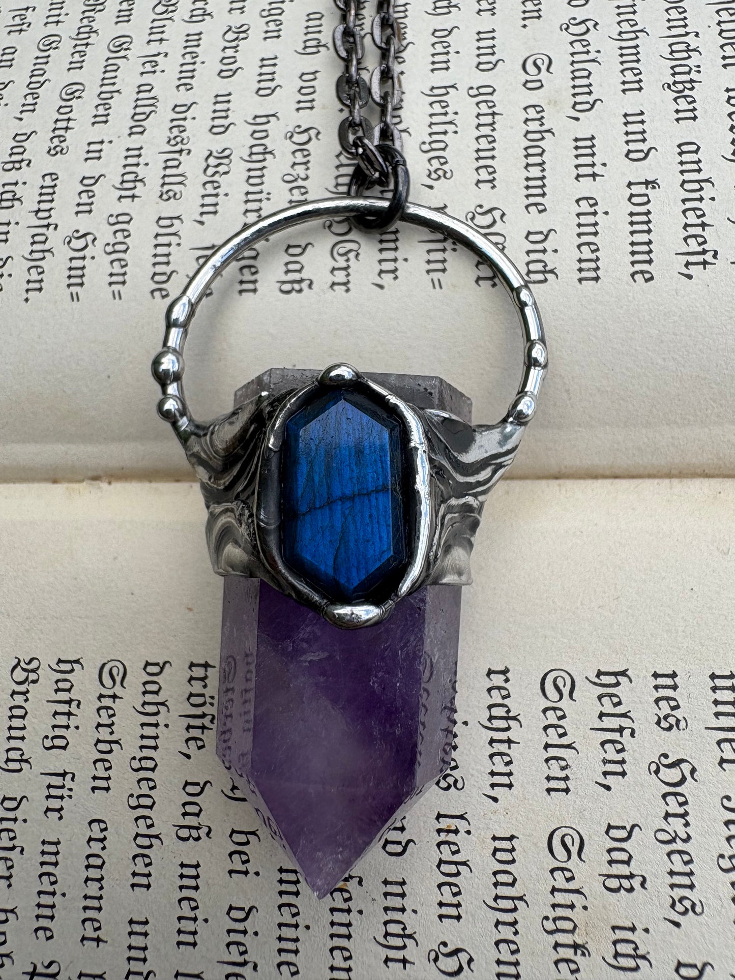 Handcrafted amethyst and blue labradorite crystal Talisman necklace-