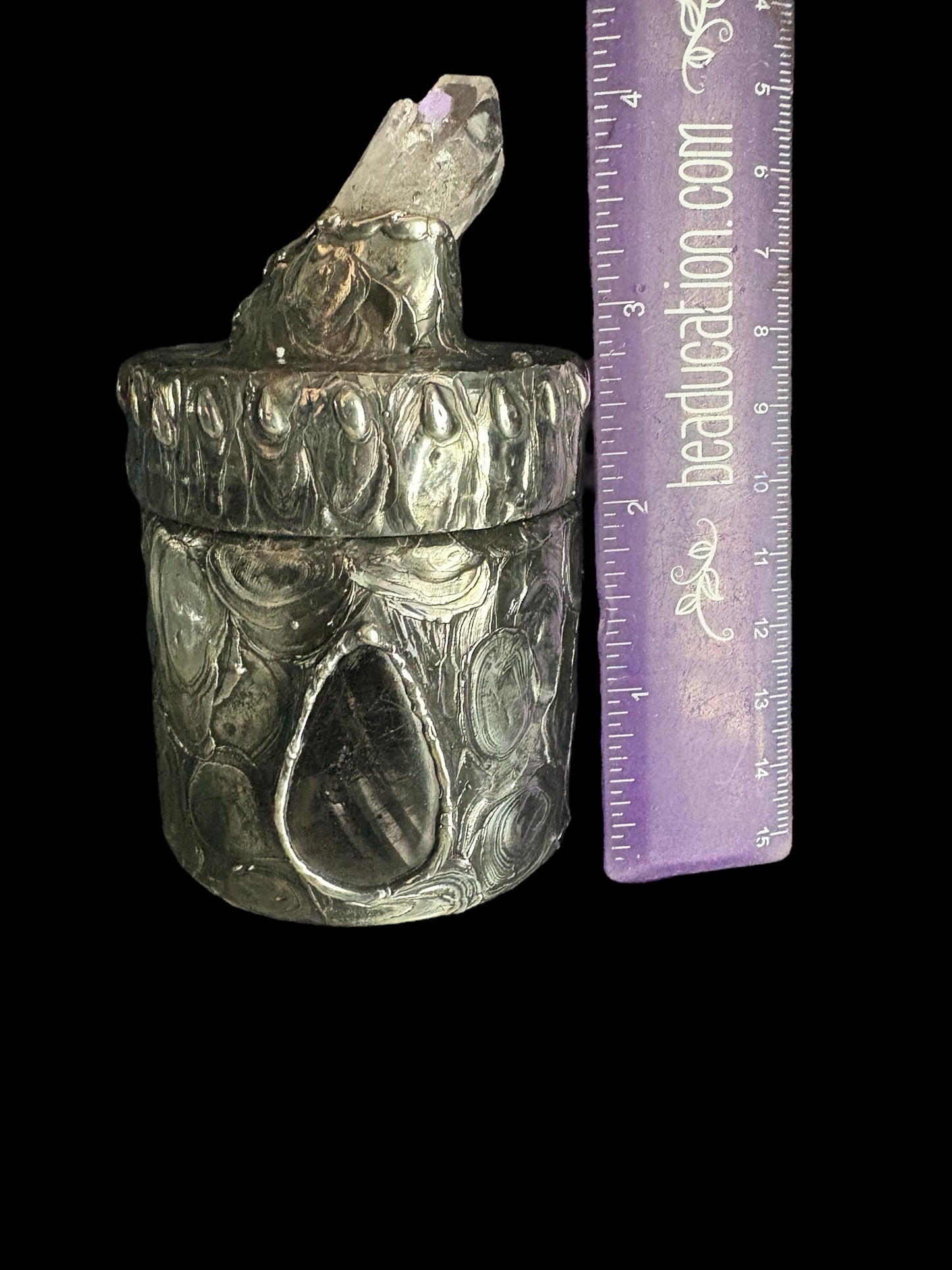 Stoned Alchemy High Priestess herbal jar(large)-clear quartz & Hypersthene -