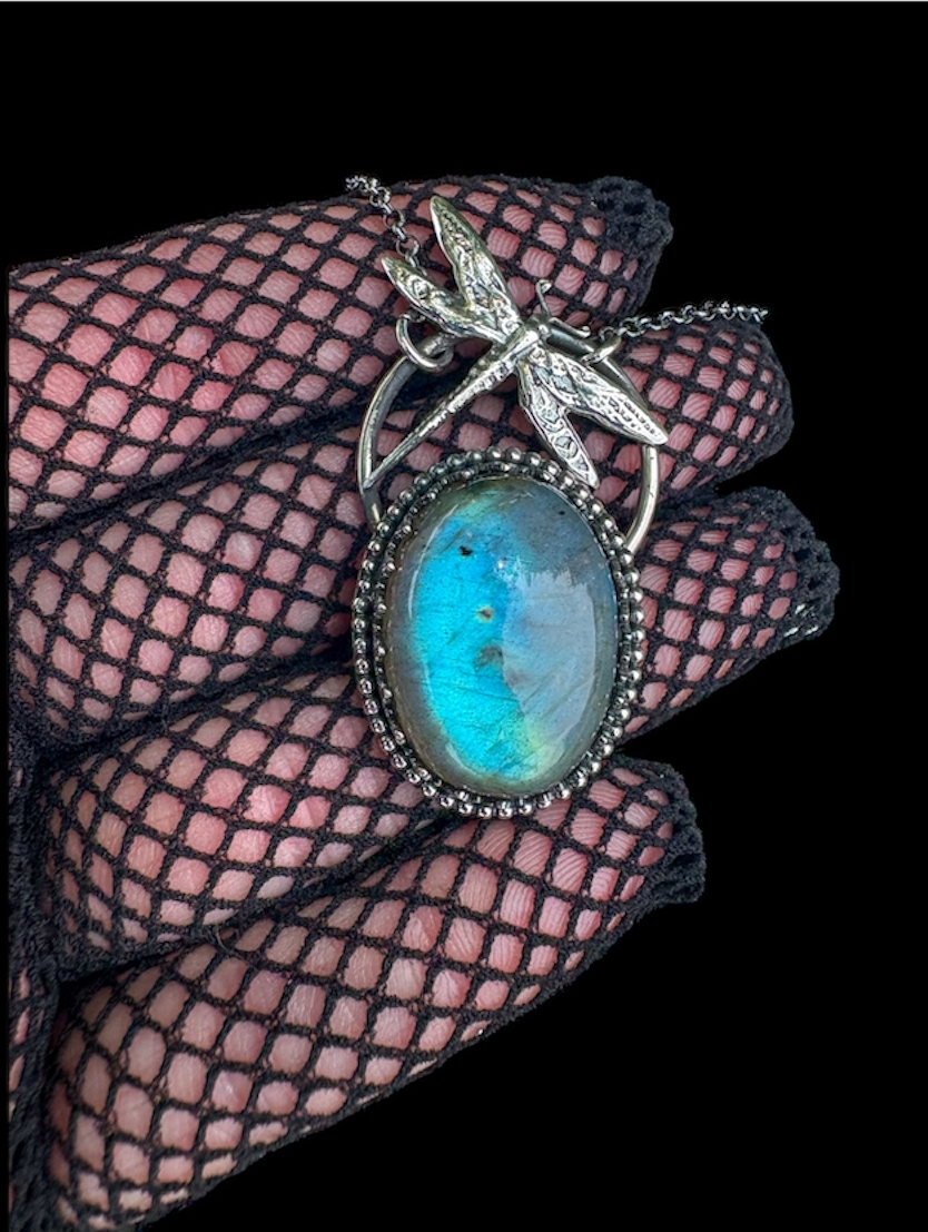 Enchanted Flight ~ Handcrafted Labradorite & Sterling Silver Dragonfly Pendant necklace ~