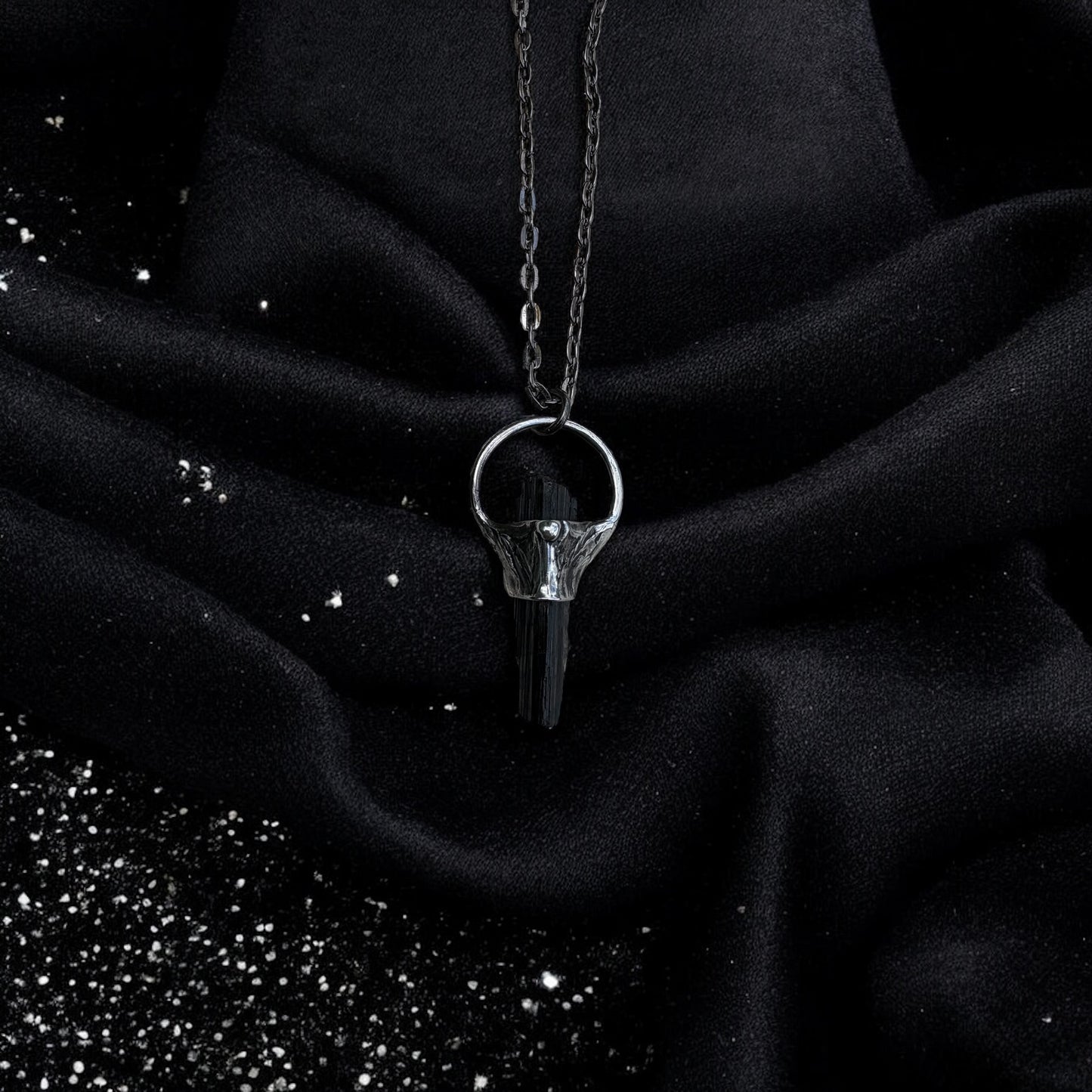 Handcrafted raw black tourmaline Tiffany Technique Talisman necklace~