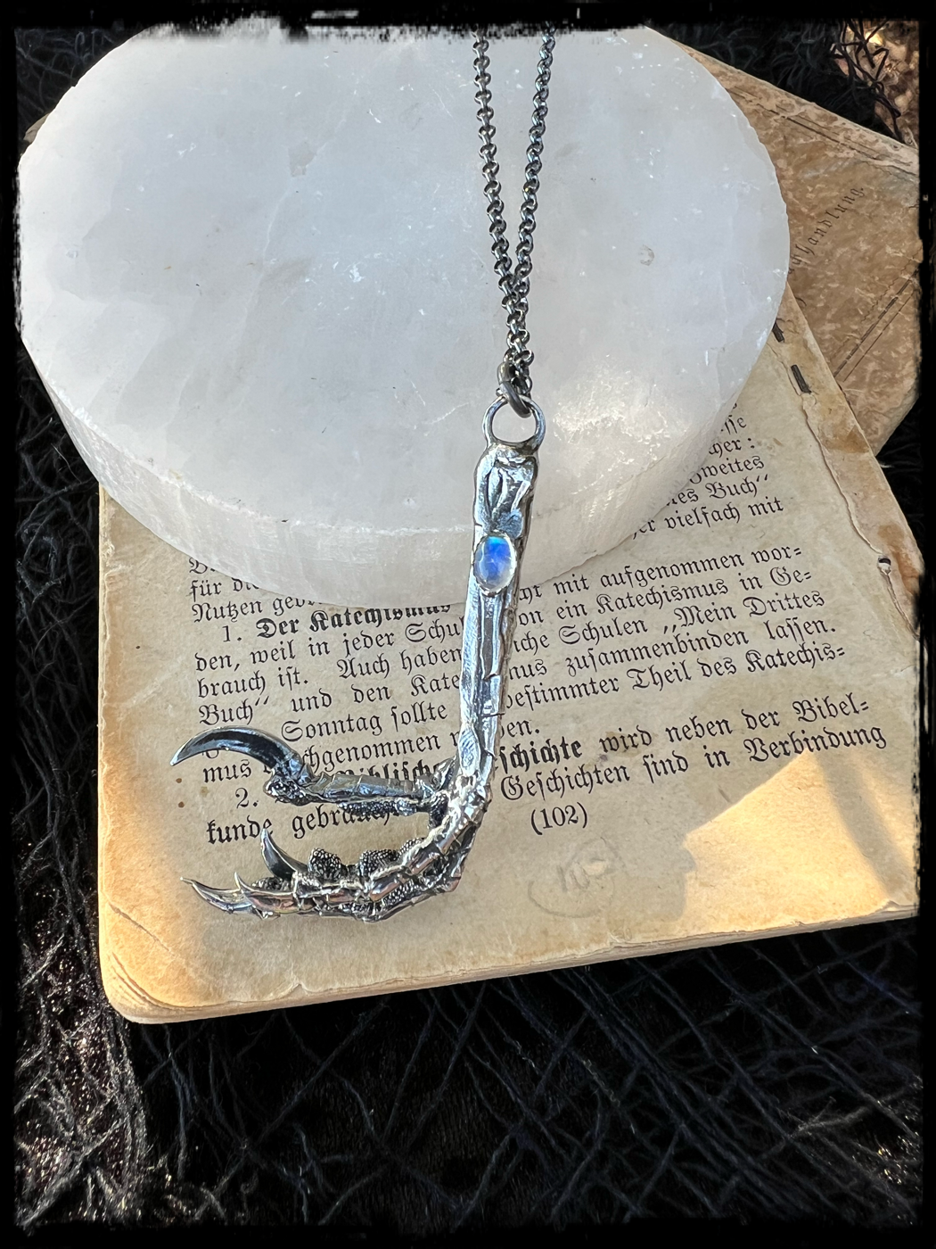 Corvus Corax~MTO sterling silver lost wax Ravens claw with moonstone made to order necklace ~