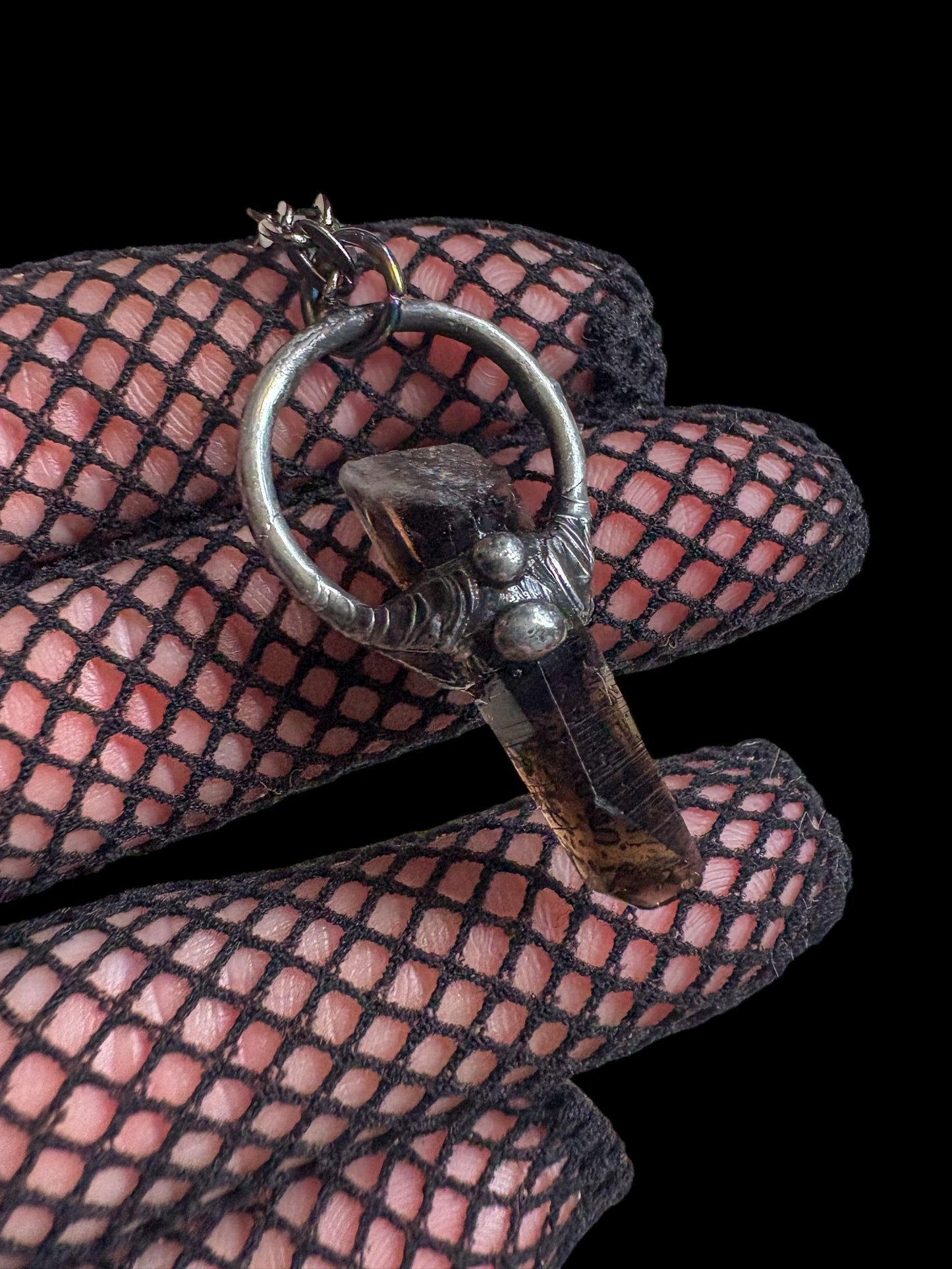 Handcrafted raw smoky quartz Tiffany Technique Talisman necklace~