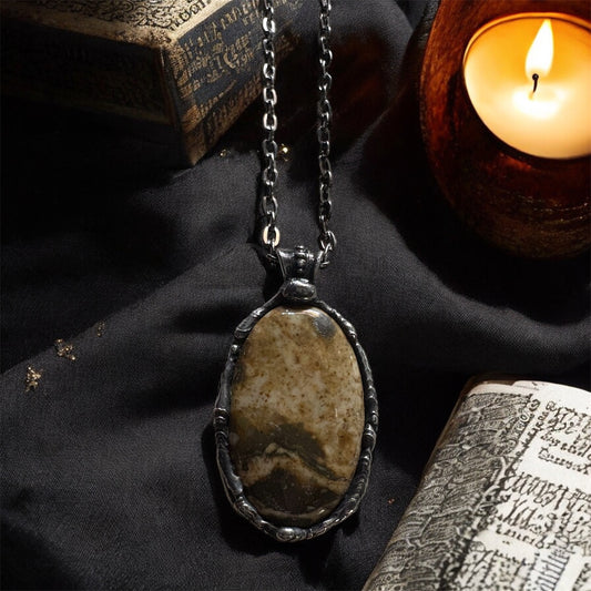 Hand crafted Tiffany technique Jasper amulet necklace~