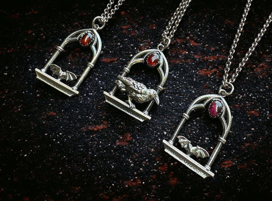 Crimson Cathedral Pendant – Sterling Silver garnet Gothic Necklace