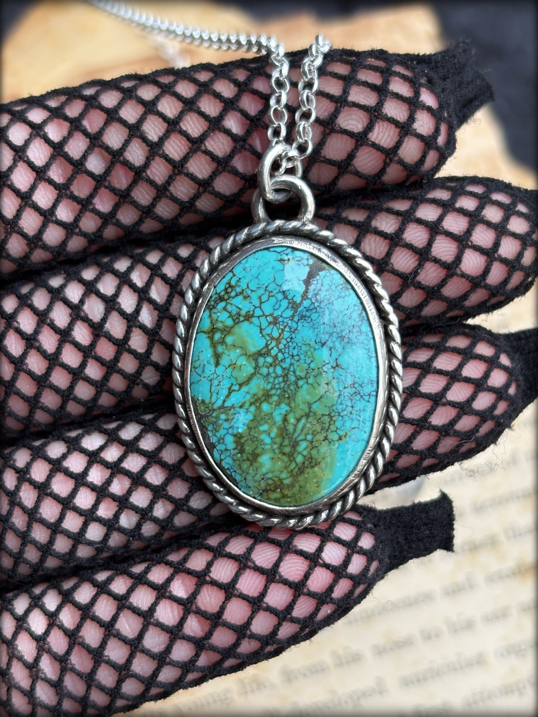 Handcrafted sterling and fine silver turquoise necklace~