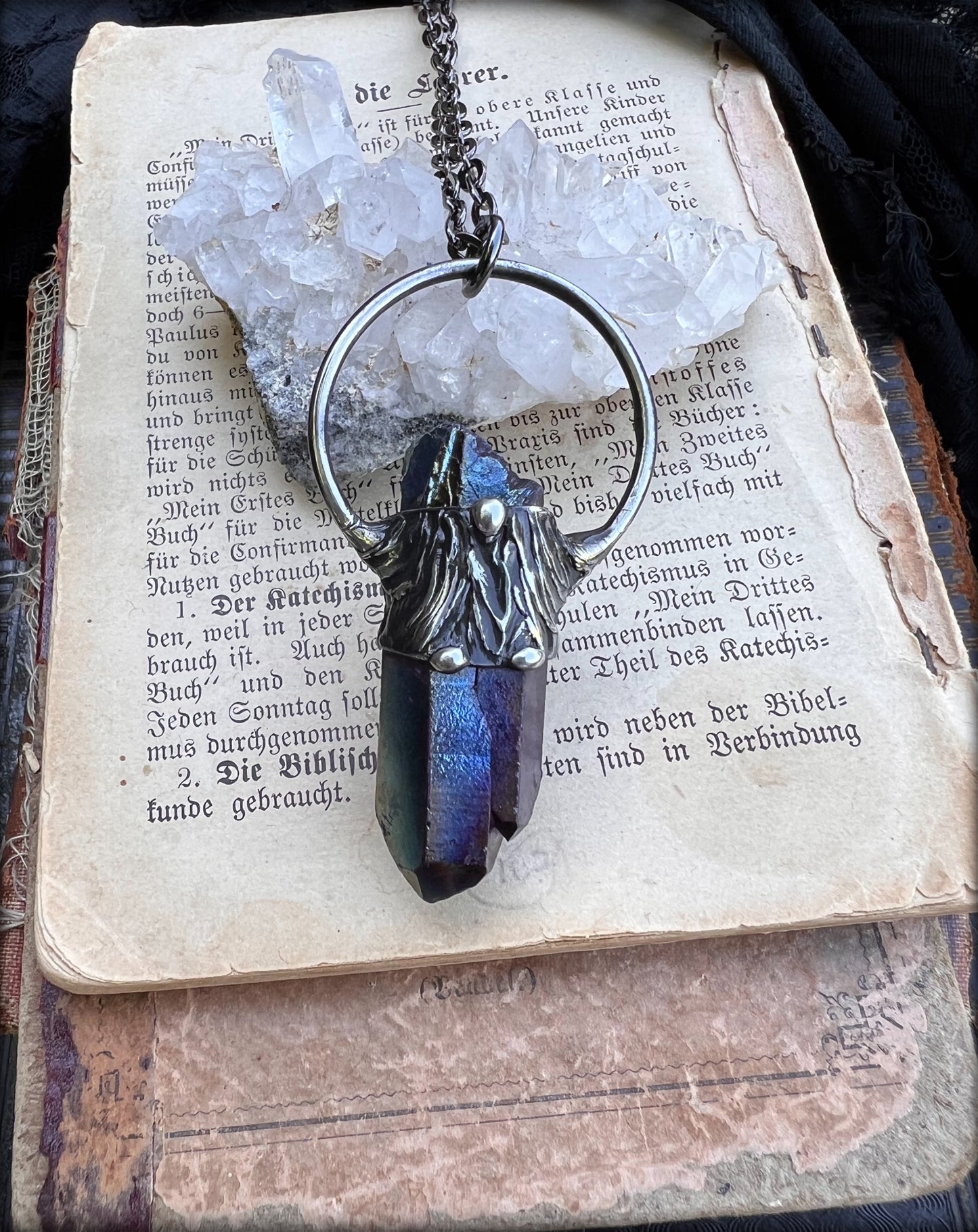 Bismuth fused crystal Tiffany Technique Talisman necklace~