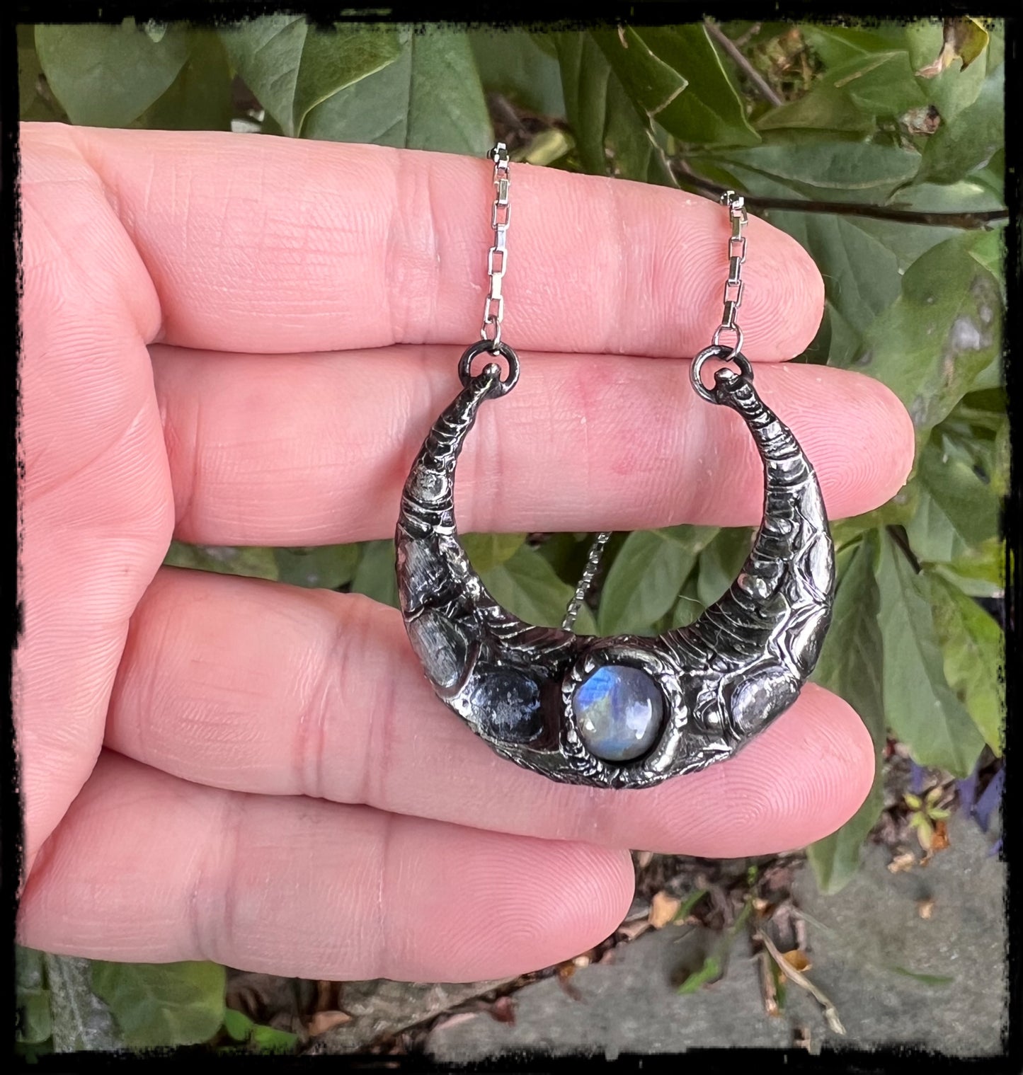 Drawing down the moon~Cresent moon with Moonstone Tiffany technique layering necklace~