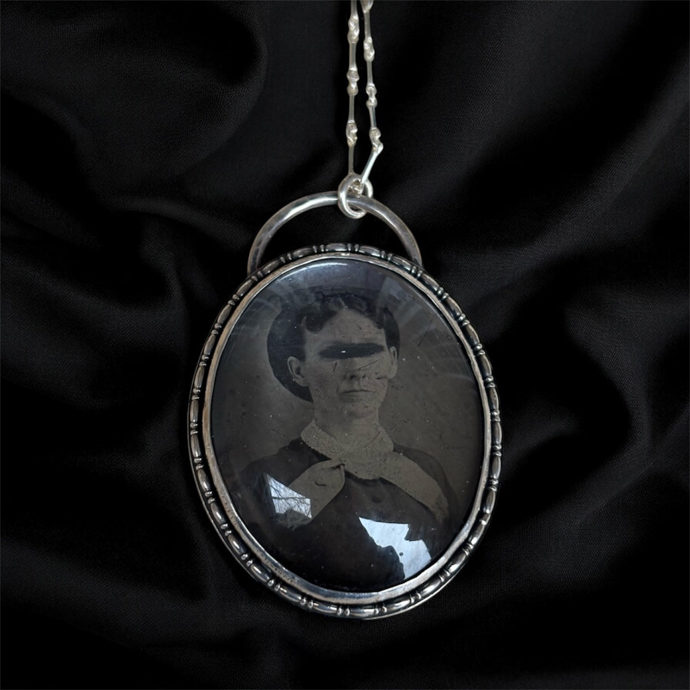 Veil Between” ~Victorian Tintype Mourning handcrafted sterling silver Necklace~