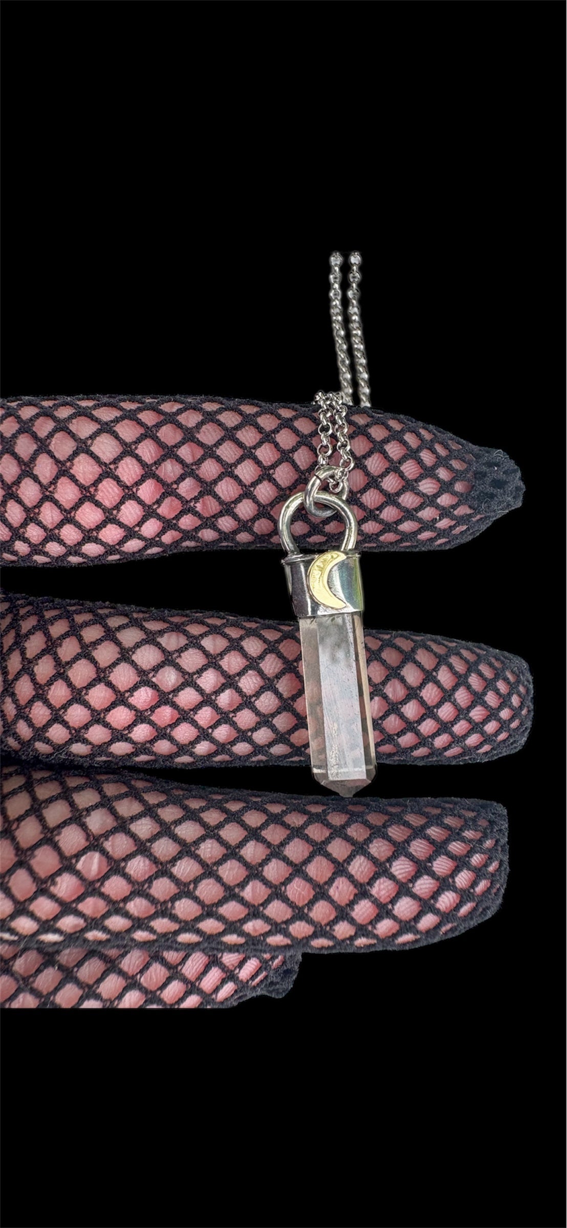 Moon in Shadow~ Hand crafted Smoky Quartz Crescent Moon Talisman | Dark Crystal Pendant | Sterling Silver & Copper Witch Necklace~