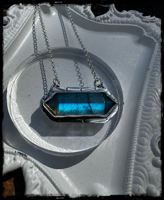 Sterling & fine silver blue labradorite layering pendant necklace~