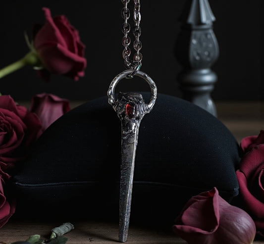 Hand crafted antique coffin nail Tiffany technique necklace ~