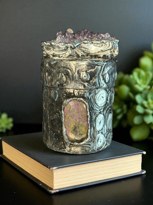 Stoned Alchemy High Priestess herbal jar(large)- amethyst & Stichtite-