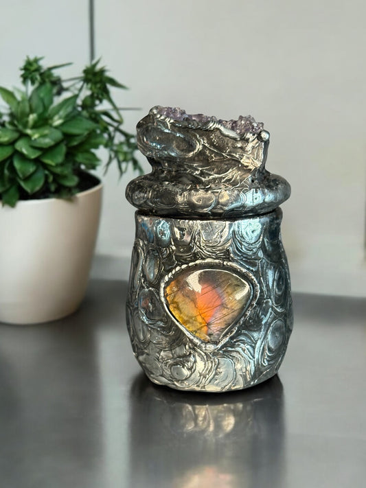 Stoned Alchemy High Priestess herbal jar (medium) amethyst & labradorite-