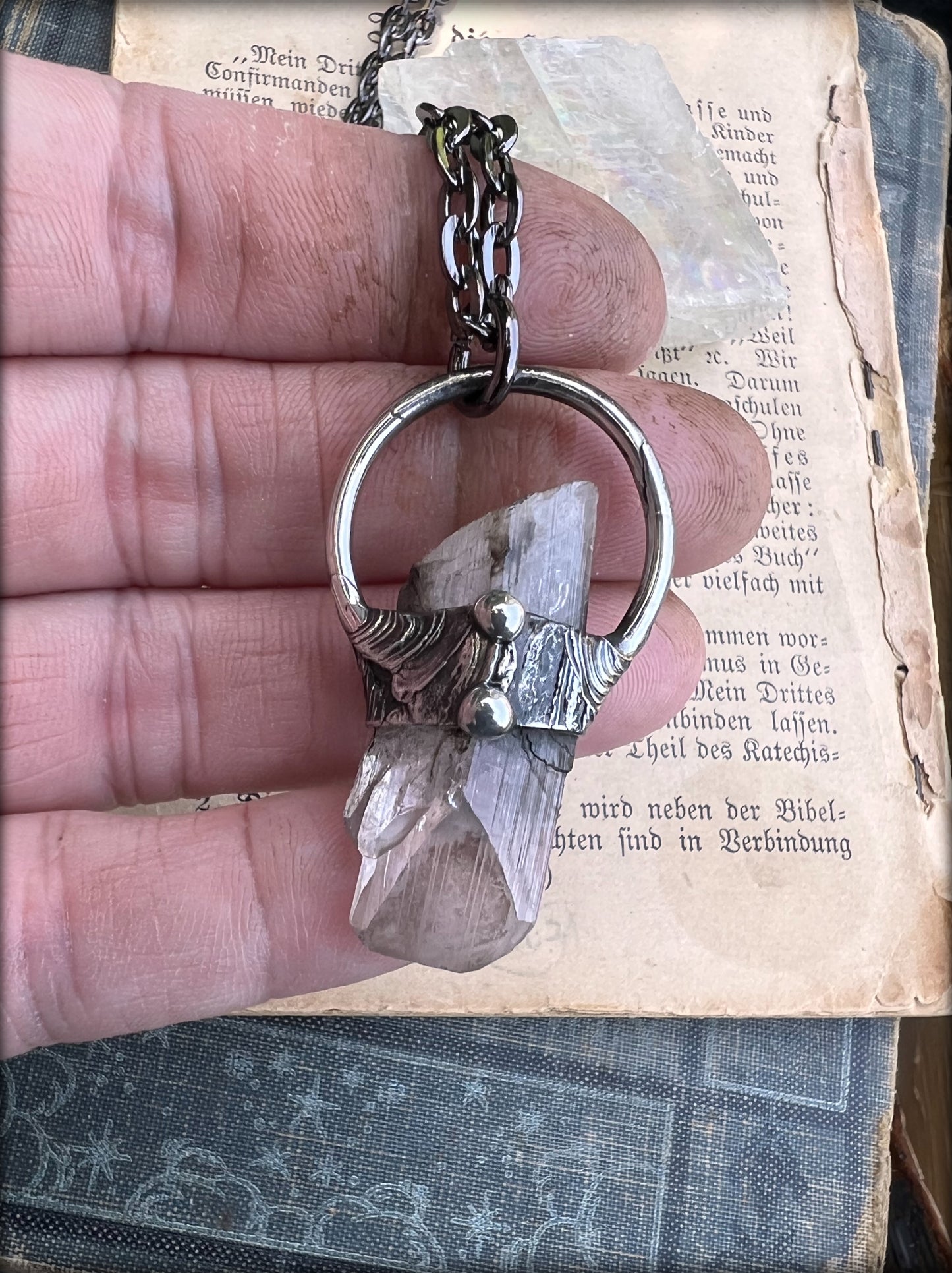 Danburite brutalist style Tiffany Technique crystal layering necklace~