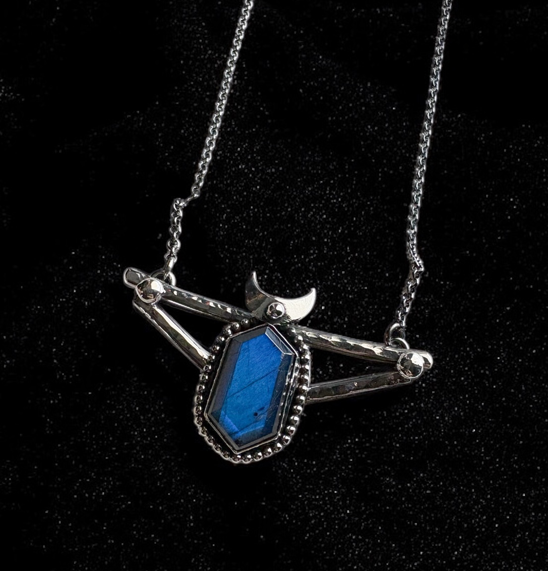 Moonbound Sigil~ Sterling Silver Necklace with Blue Labradorite | Crescent Moon Pendant | Witchy Jewelry | Celestial Talisman