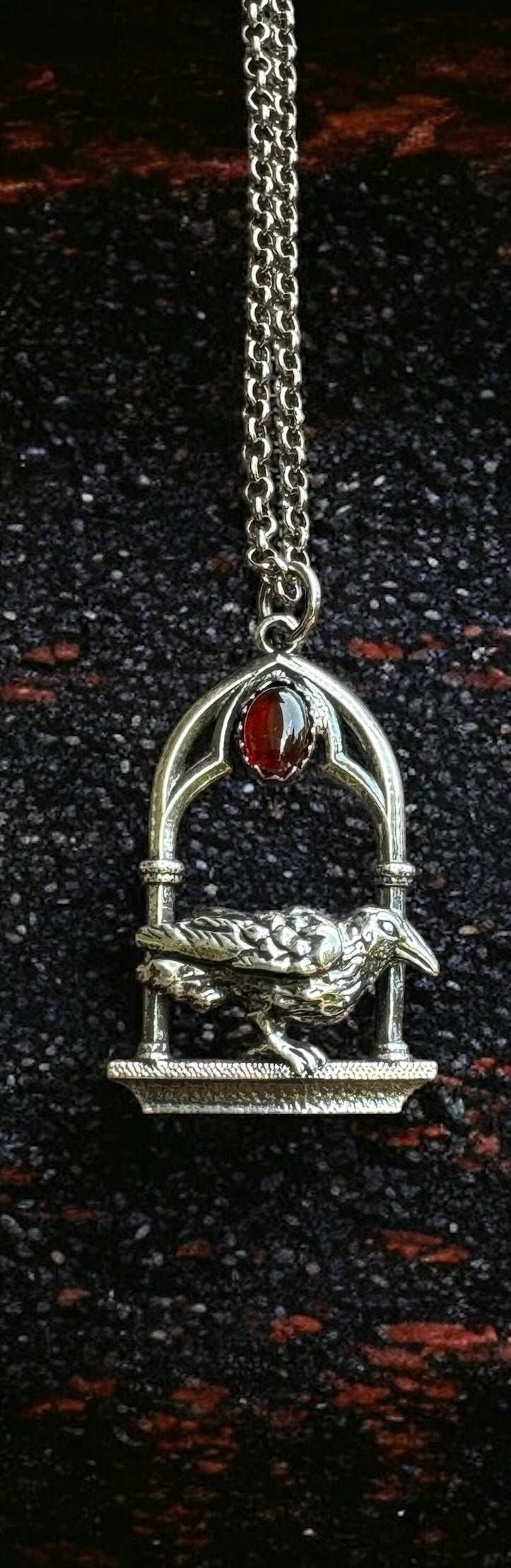 Crimson Cathedral Pendant – Sterling Silver garnet Gothic Necklace