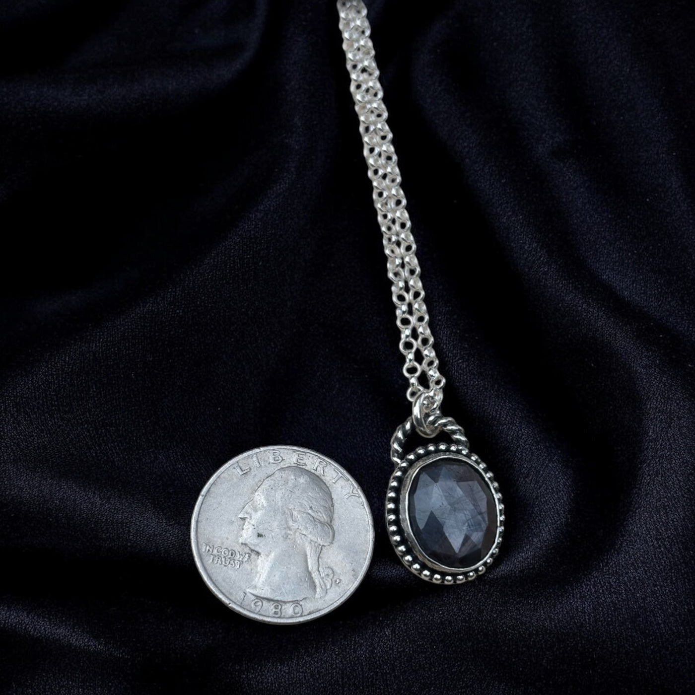 Hand crafted Sterling rose cut star sapphire layering necklace~
