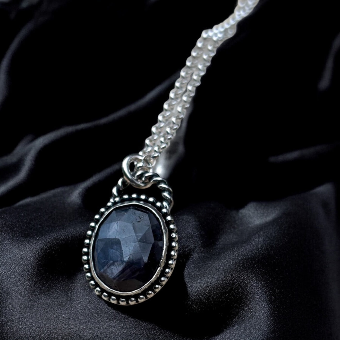 Hand crafted Sterling rose cut star sapphire layering necklace~