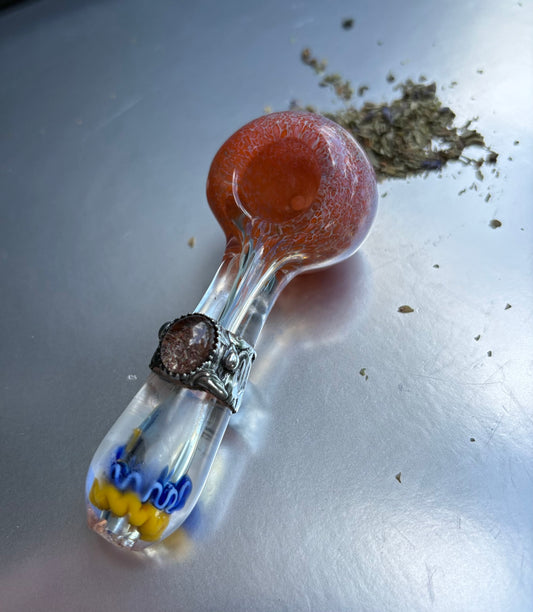 Stoned Alchemy -Ceremonial herb vessel(pipe)molten metal&garden quartz-