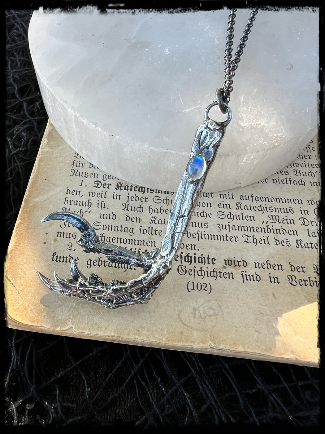 Corvus Corax~MTO sterling silver lost wax Ravens claw with moonstone made to order necklace ~