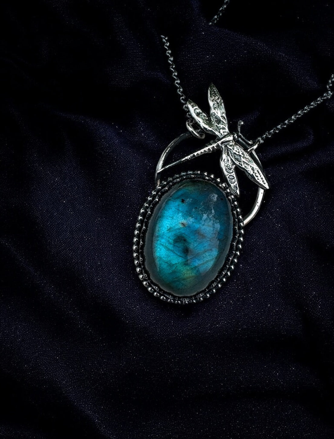 Enchanted Flight ~ Handcrafted Labradorite & Sterling Silver Dragonfly Pendant necklace ~