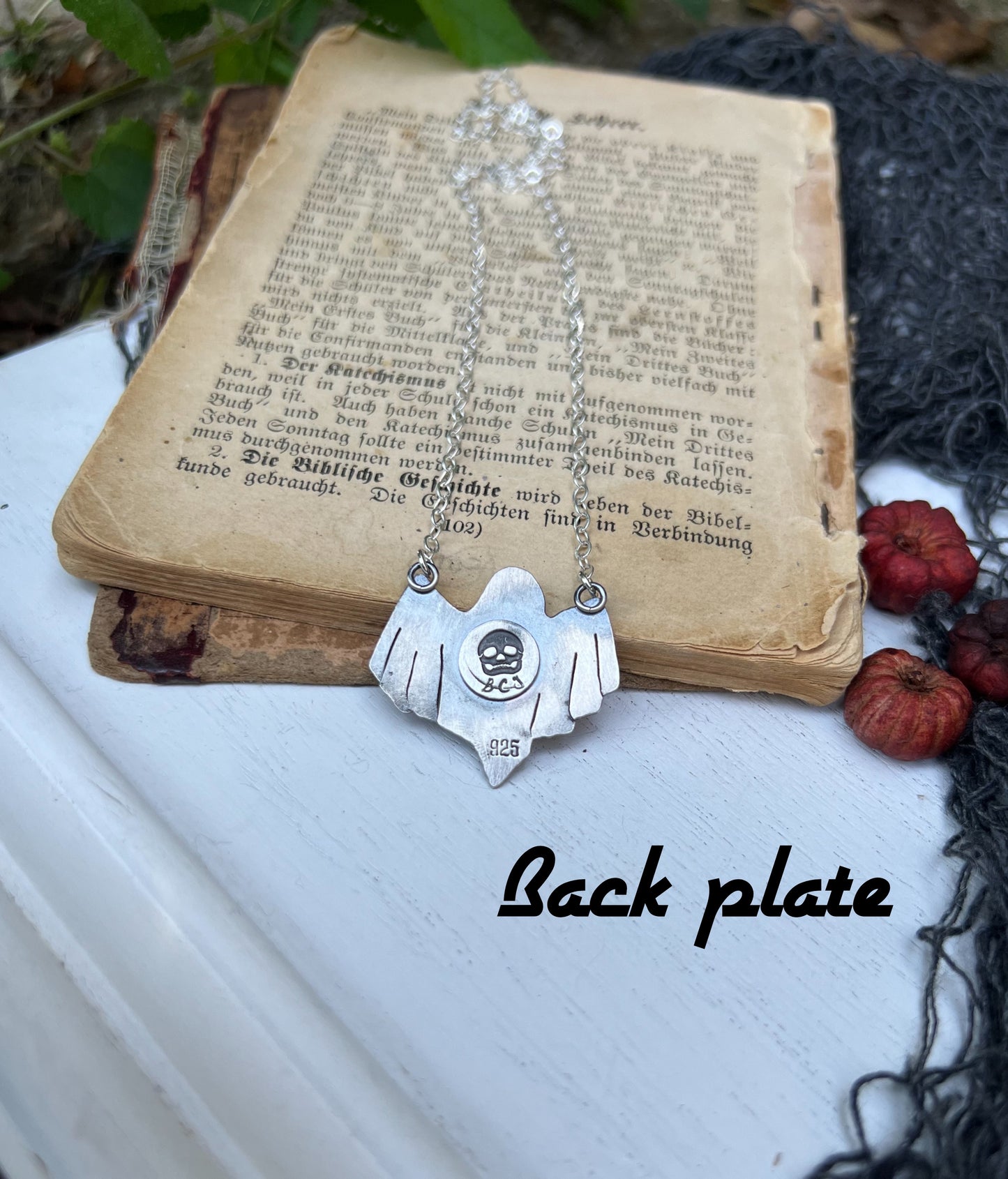 Ghostie~ hand crafted sterling silver rose cut blue tourmaline ghost necklace~