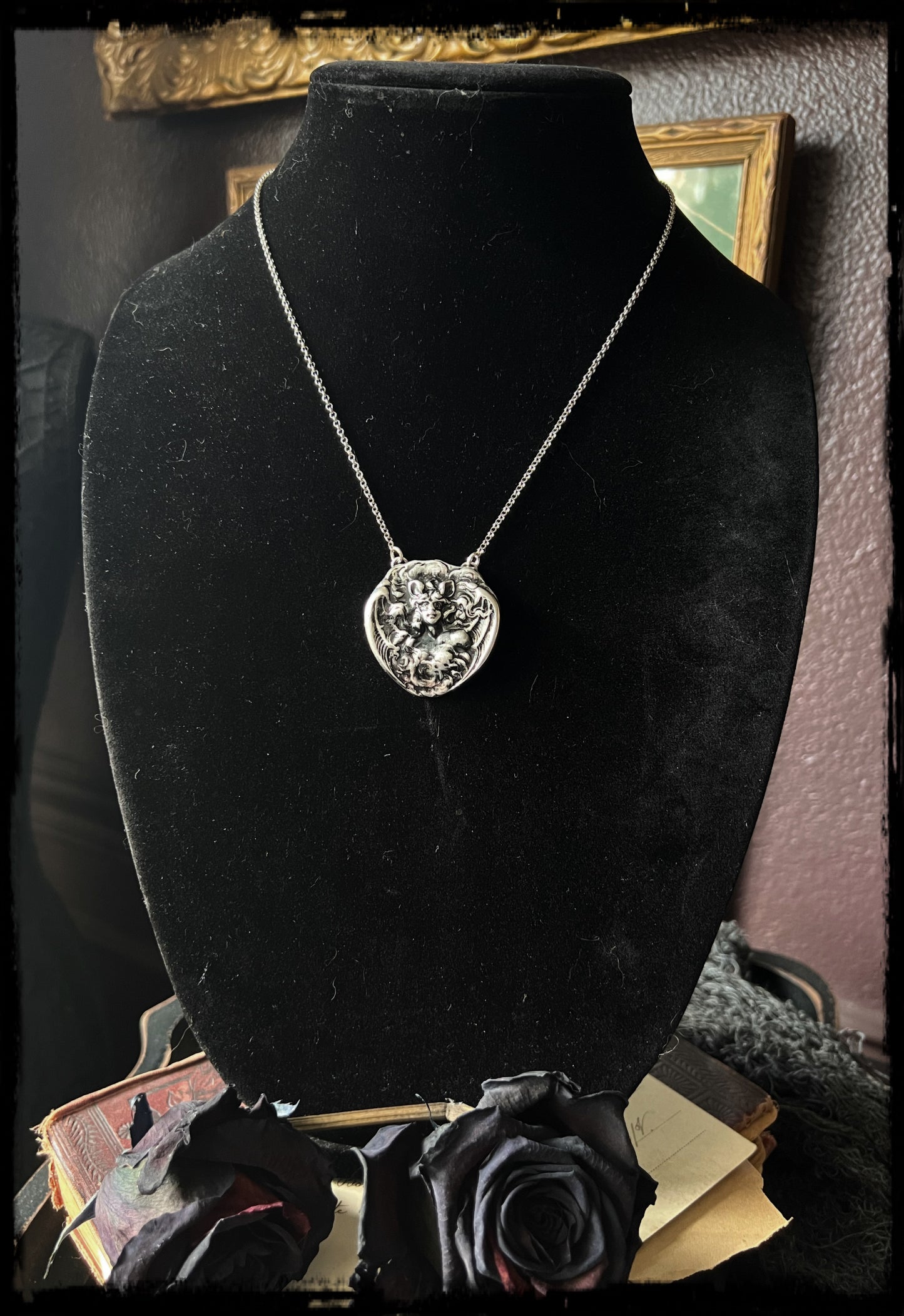 Unger Bros die cast Bat woman sterling and fine silver necklace MTO~