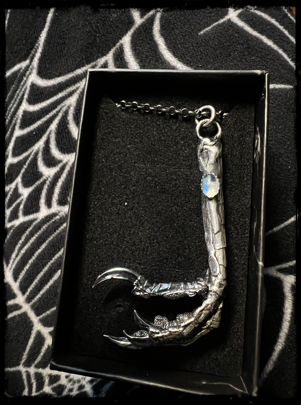 Corvus Corax~MTO sterling silver lost wax Ravens claw with moonstone made to order necklace ~