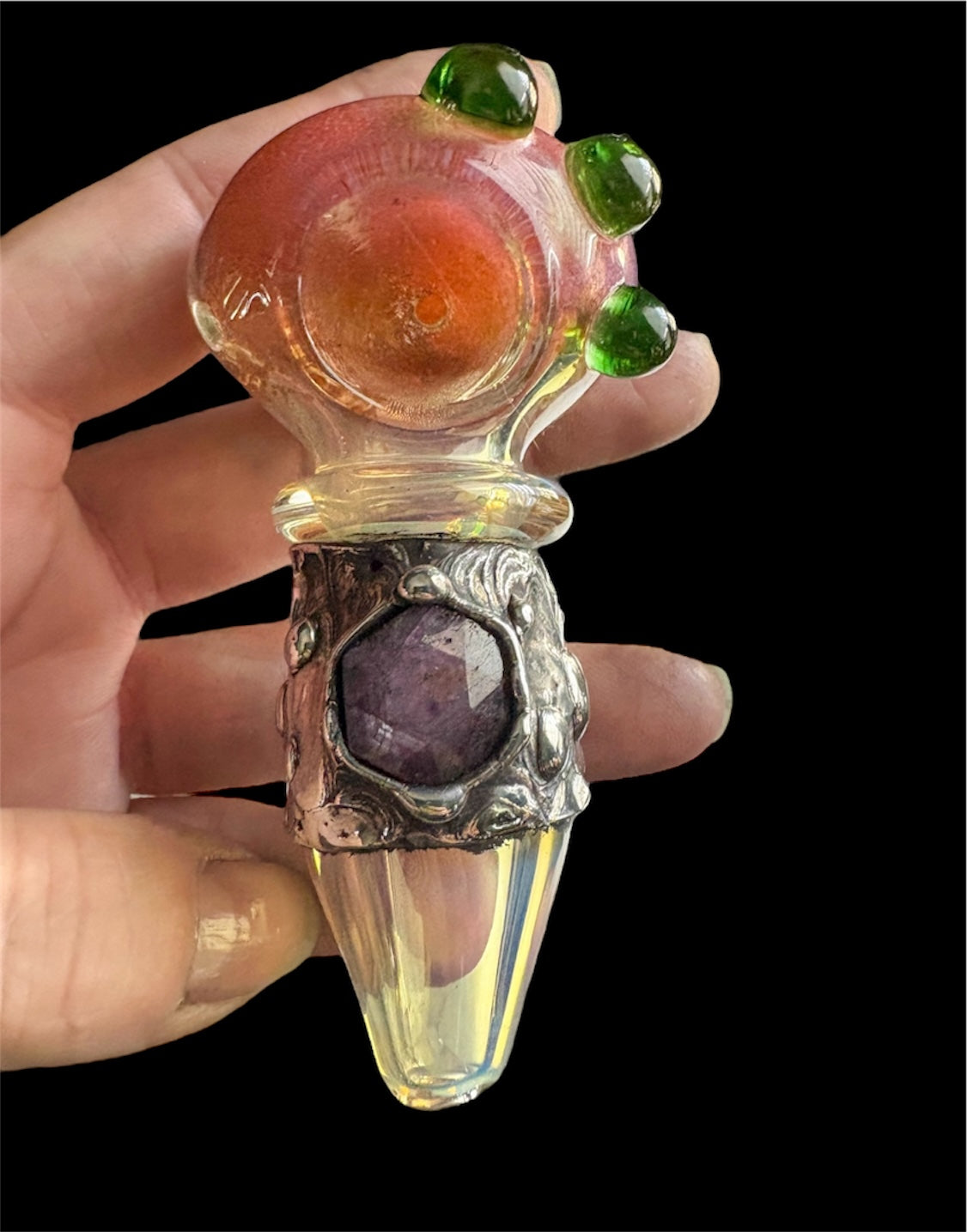 Stoned Alchemy -Ceremonial herb vessel(pipe)molten metal & ruby sapphire-