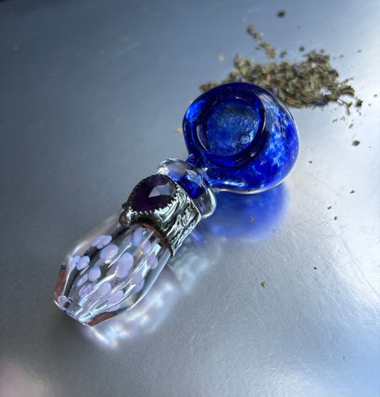Stoned Alchemy -Ceremonial herb vessel(pipe)molten metal & amethyst