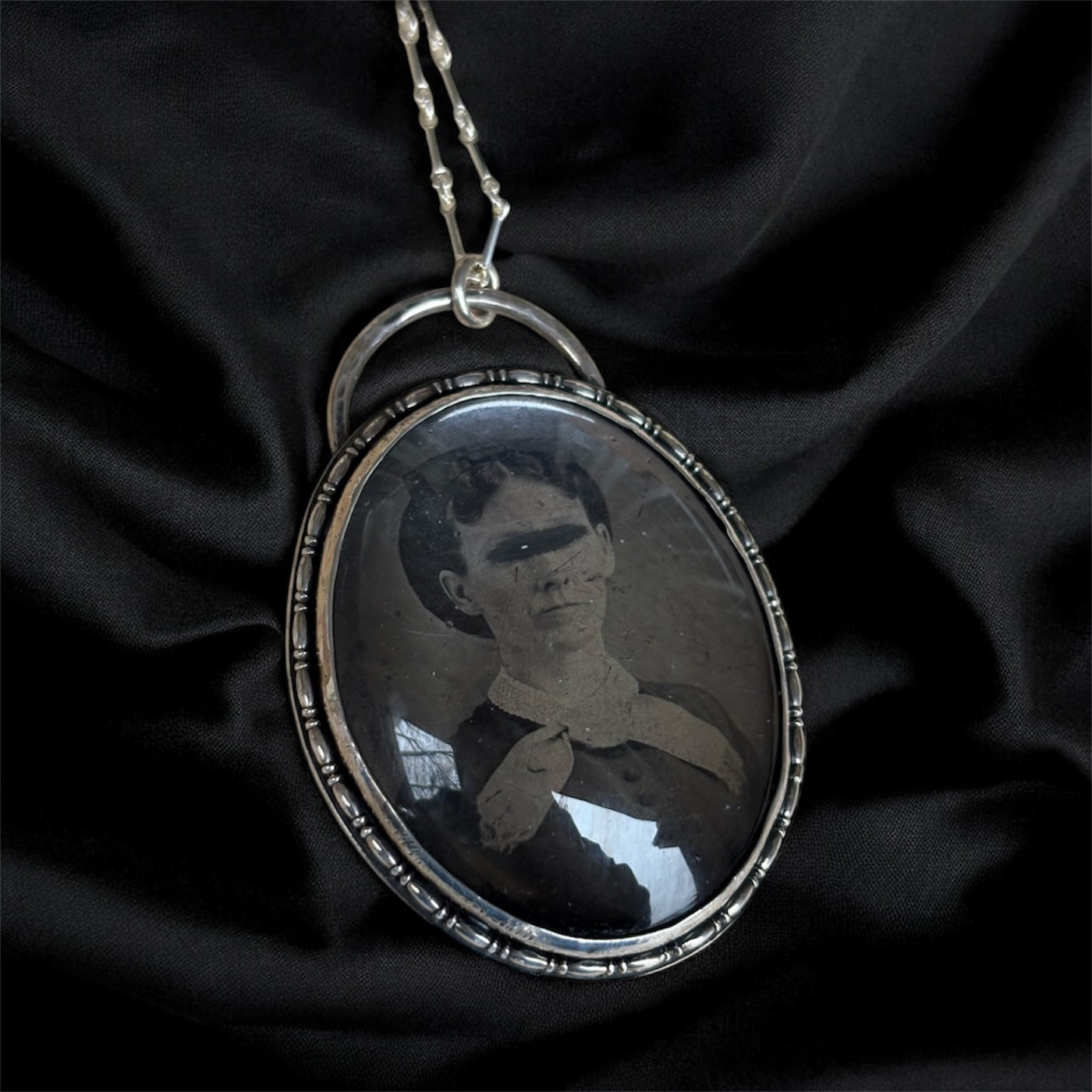 Veil Between” ~Victorian Tintype Mourning handcrafted sterling silver Necklace~
