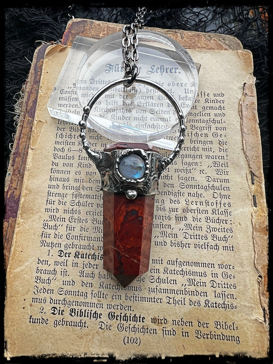 Red jasper Tiffany technique crystal necklace~