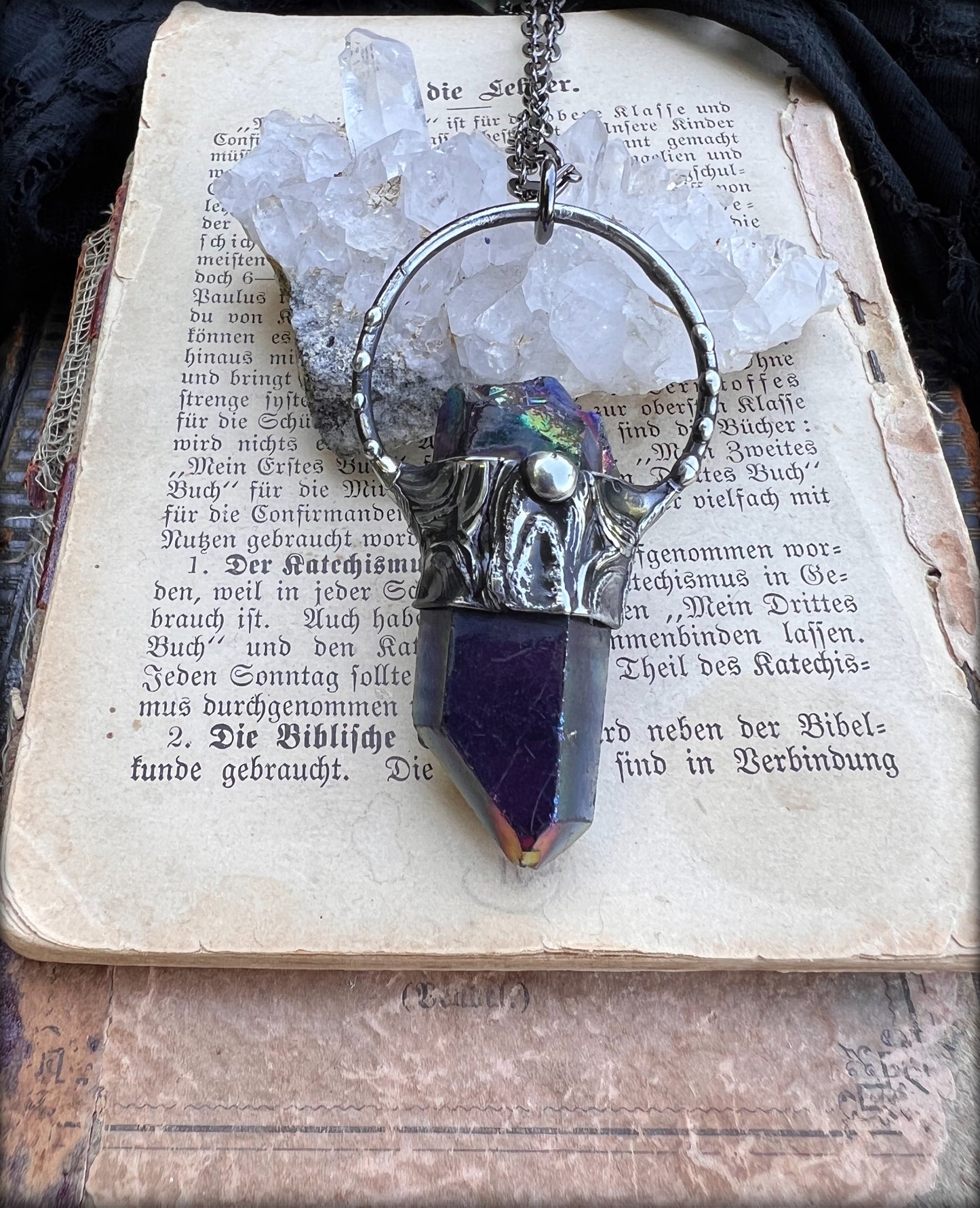 Bismuth fused crystal Tiffany Technique Talisman necklace~