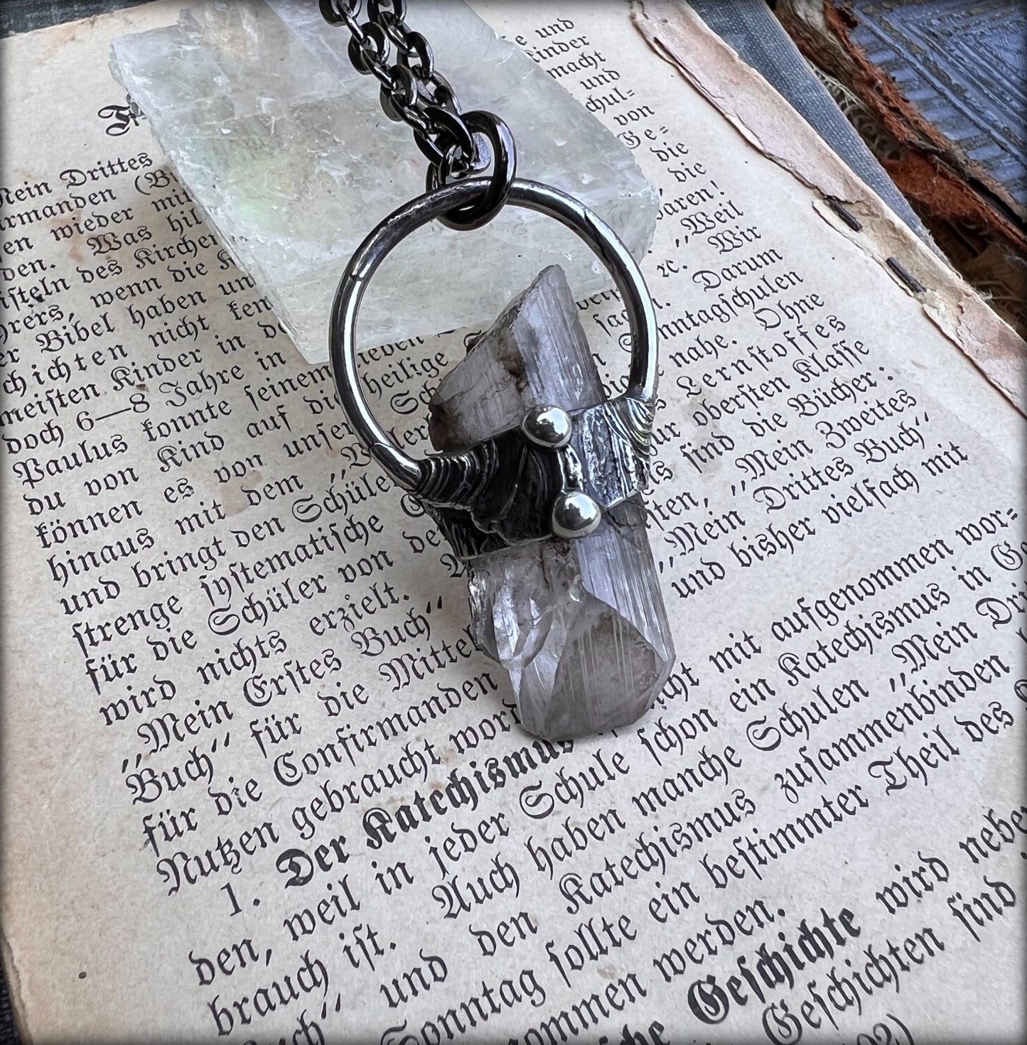 Danburite brutalist style Tiffany Technique crystal layering necklace~