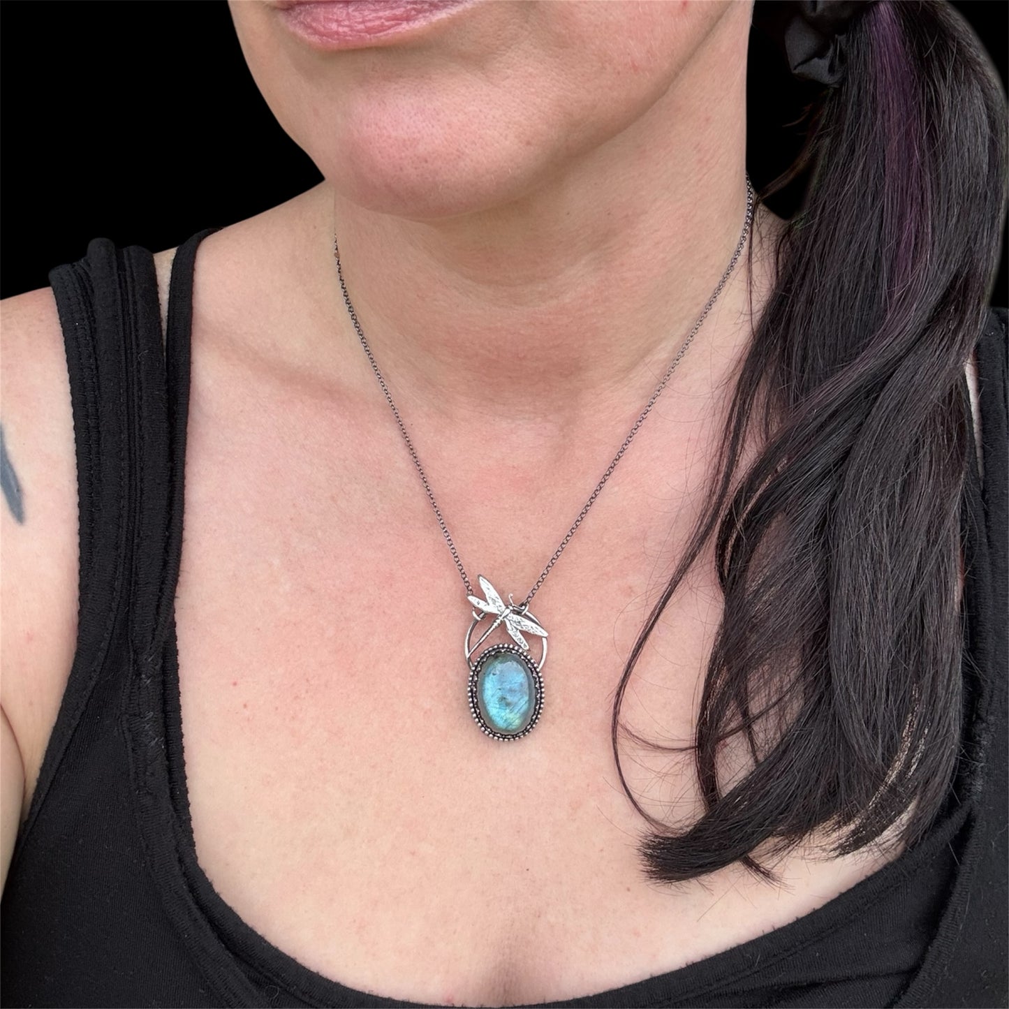 Enchanted Flight ~ Handcrafted Labradorite & Sterling Silver Dragonfly Pendant necklace ~