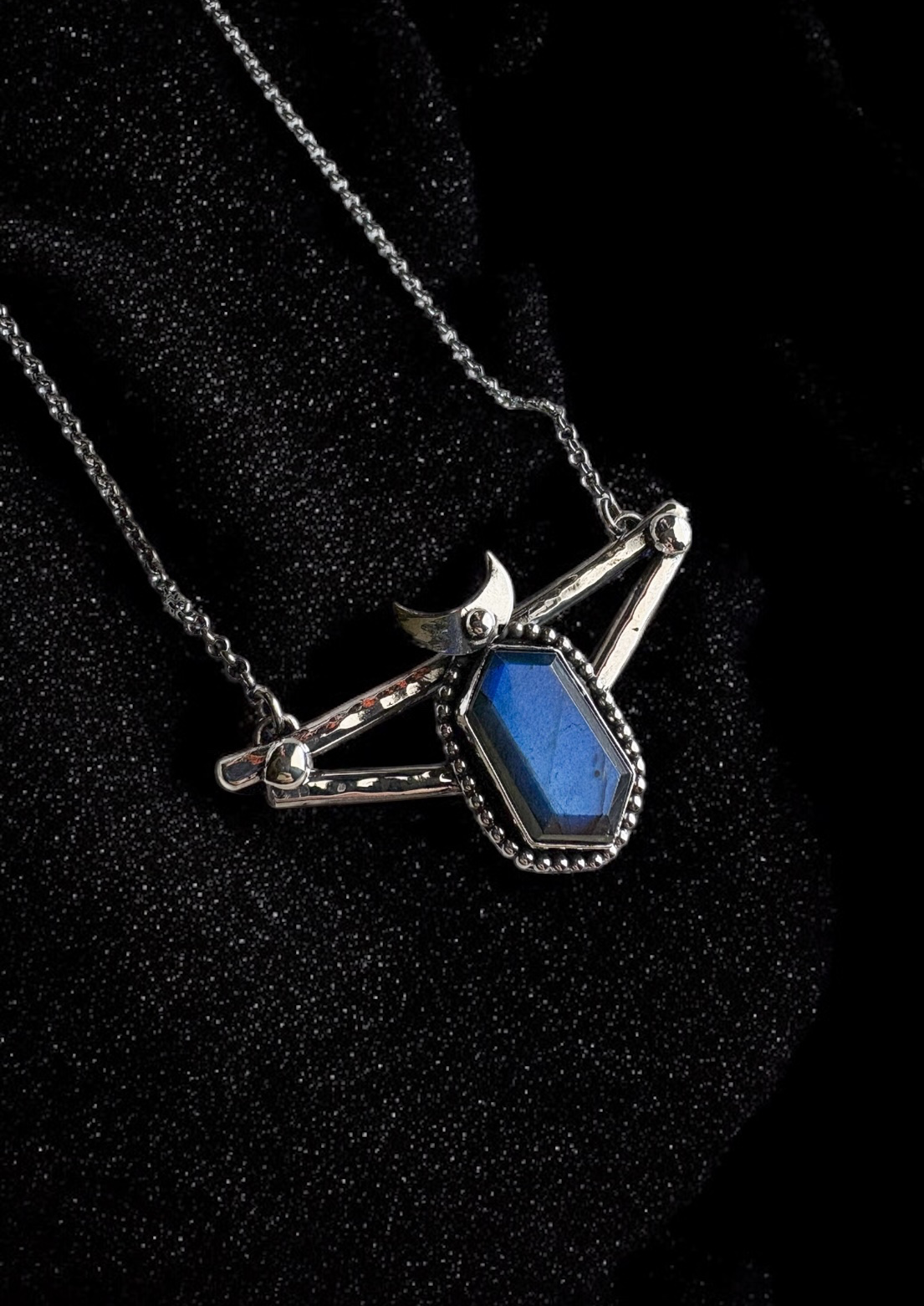 Moonbound Sigil~ Sterling Silver Necklace with Blue Labradorite | Crescent Moon Pendant | Witchy Jewelry | Celestial Talisman
