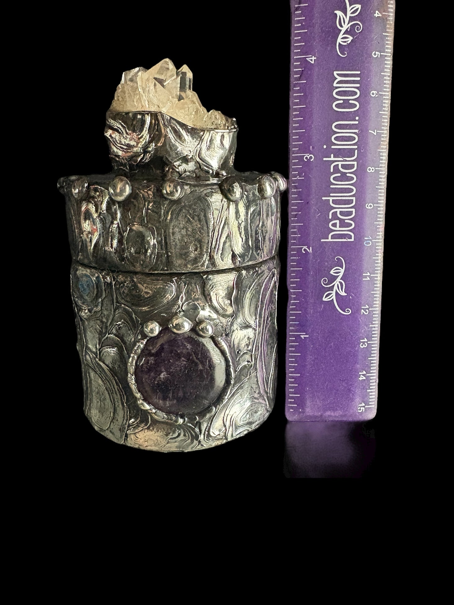 Stoned Alchemy High Priestess herbal jar(large)-
-clear quartz & amethyst-