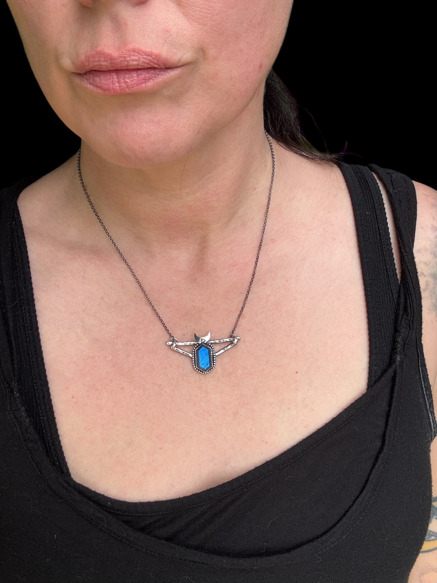 Moonbound Sigil~ Sterling Silver Necklace with Blue Labradorite | Crescent Moon Pendant | Witchy Jewelry | Celestial Talisman