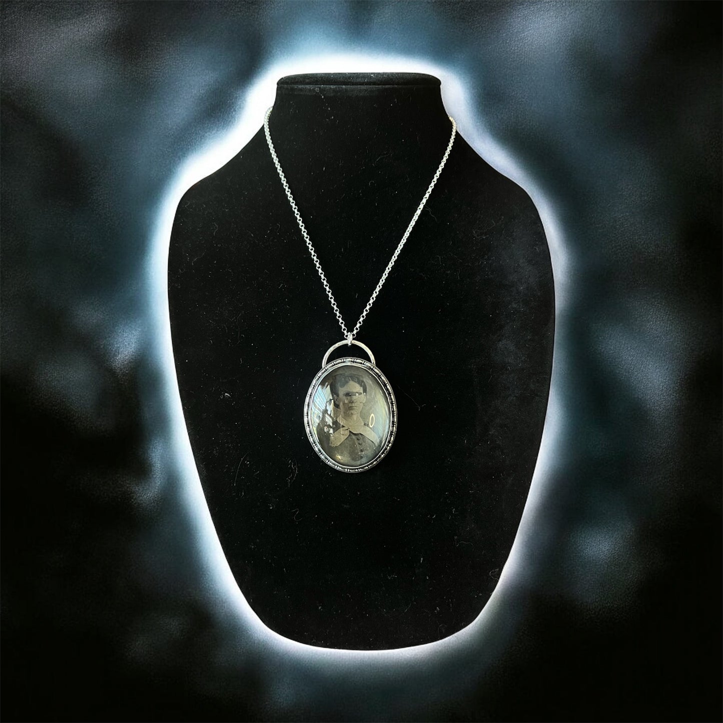 Veil Between” ~Victorian Tintype Mourning handcrafted sterling silver Necklace~