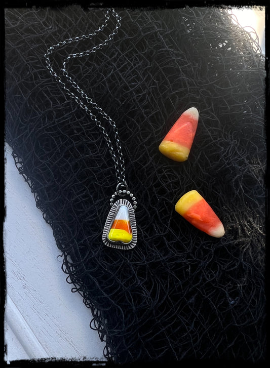 Trick or treat~Hand crafted Sterling silver Glass blown candy corn pendant MTO layering necklace~