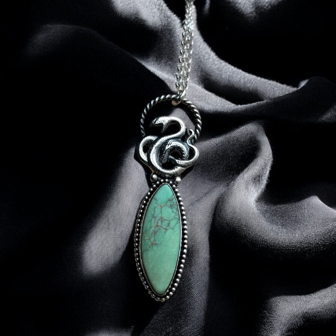 Snake Oil~ handcrafted sterling and find silver turquoise snake necklace~