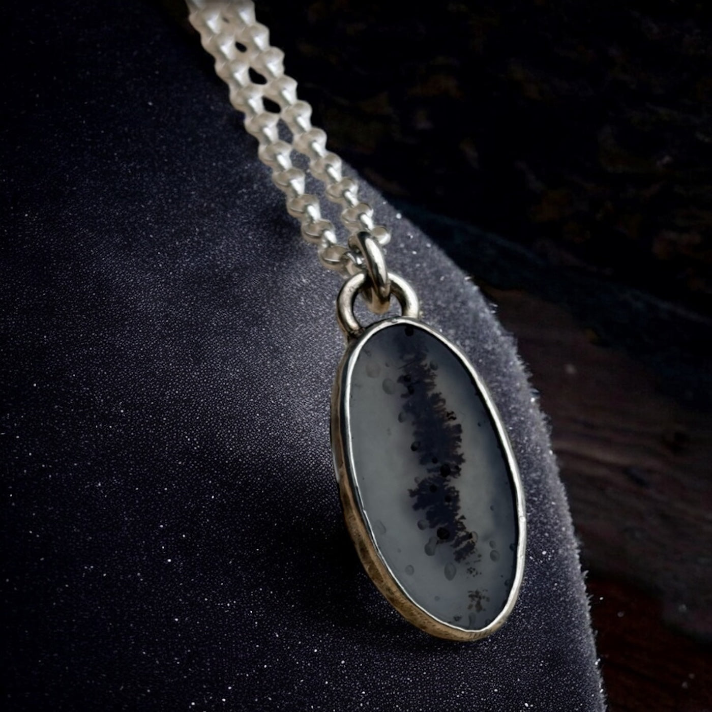 Handcrafted sterling and fine silver dendritic agate layering necklace ~