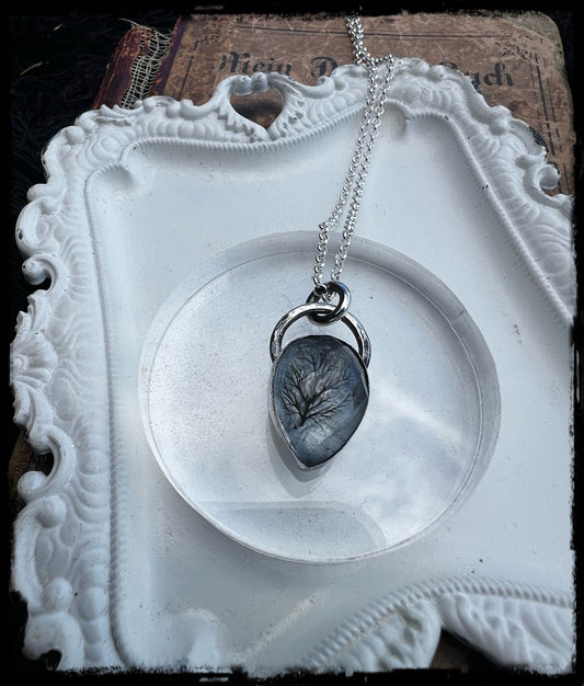 Handcrafted sterling and fine silver rose cut Himalayan quartz doublet with encased winter tree etching pendant necklace ~