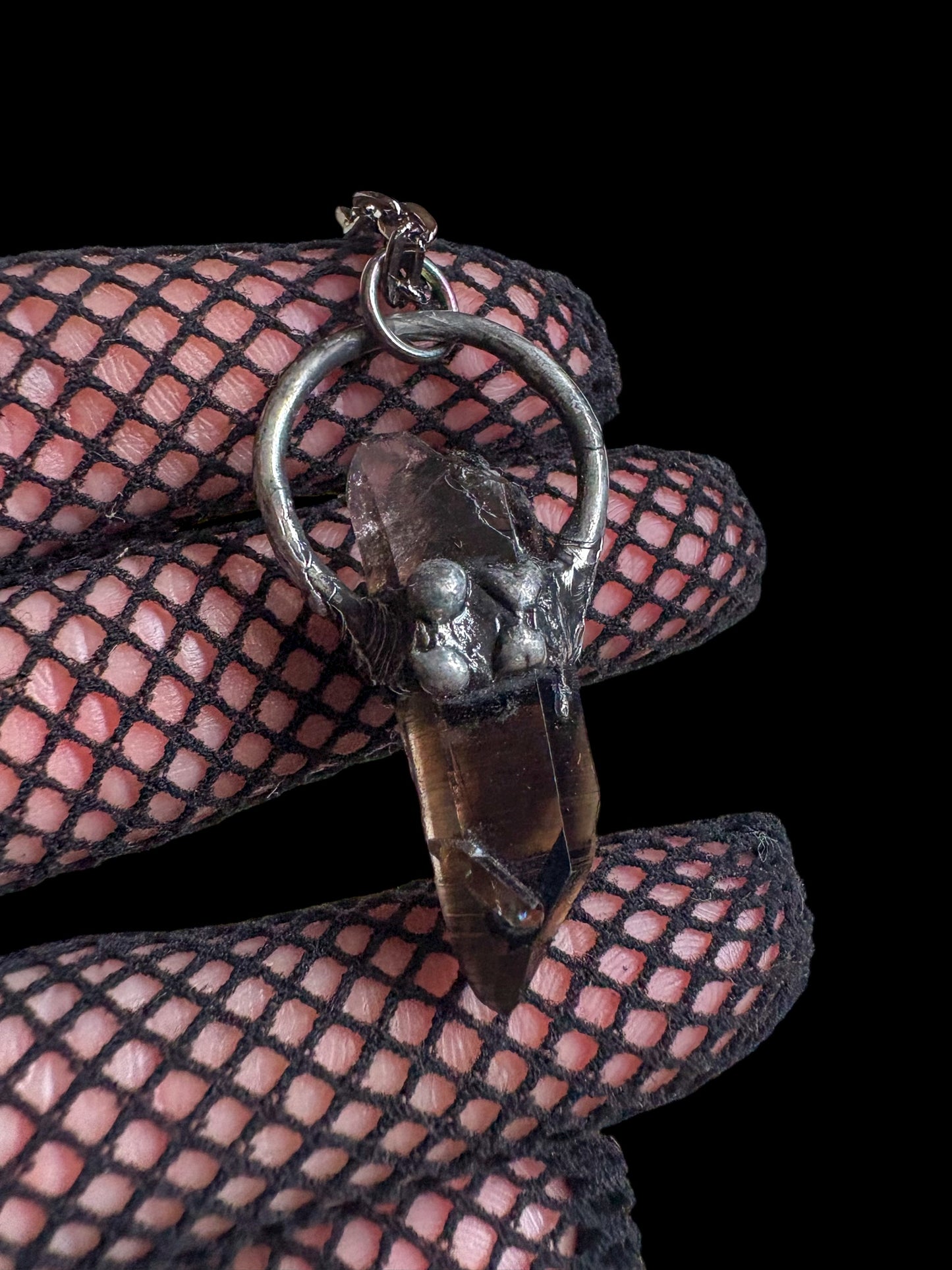 Handcrafted raw smoky quartz Tiffany Technique Talisman necklace~