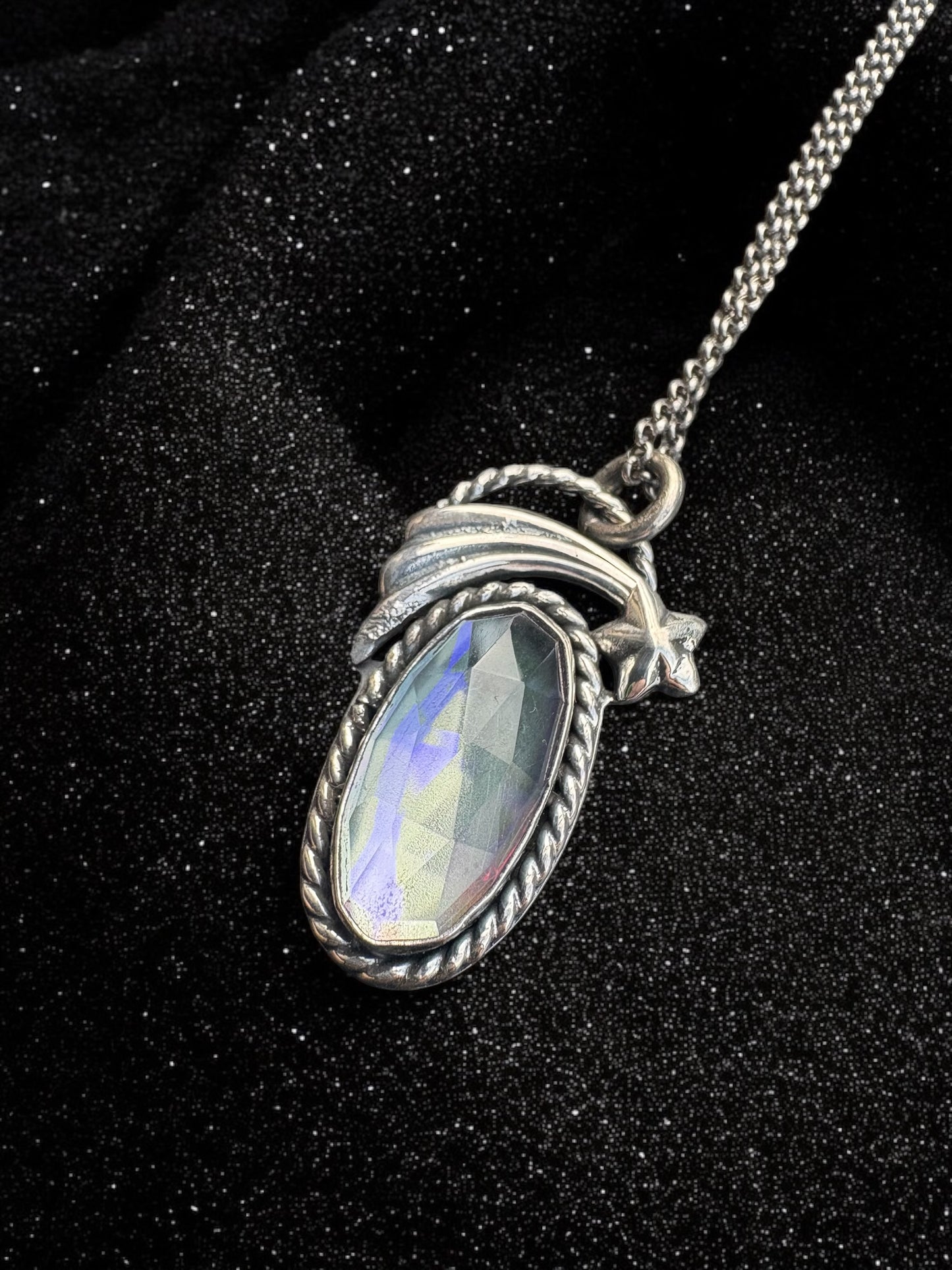 Wishspell — Sterling Silver Shooting Star Necklace with Mystic Quartz
