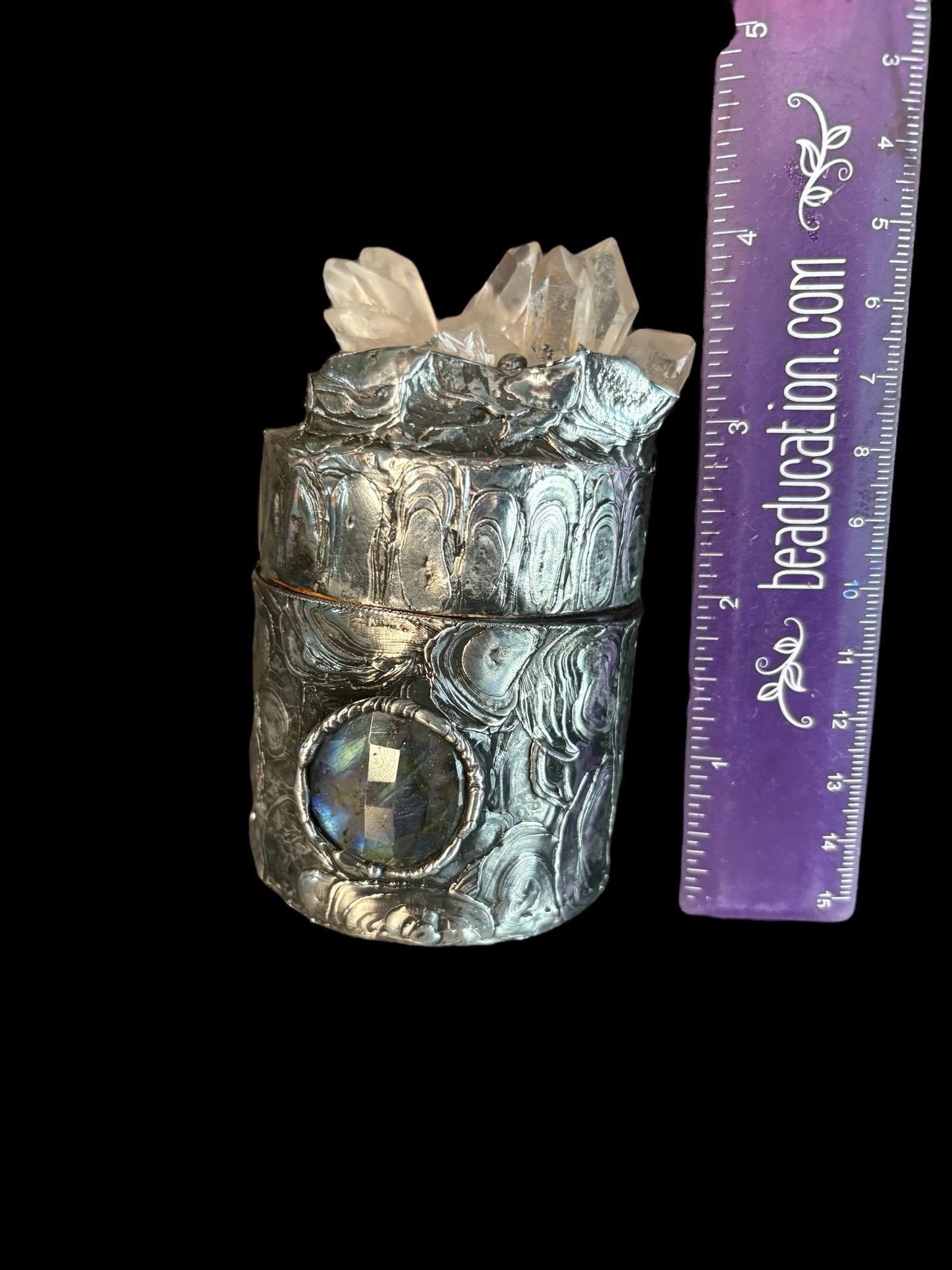 Stoned Alchemy High Priestess herbal jar(large)-clear quartz & Labradorite-