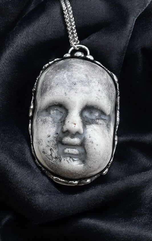 Baby creep~ {large}porcelain creepy baby doll face Tiffany technique necklace~
