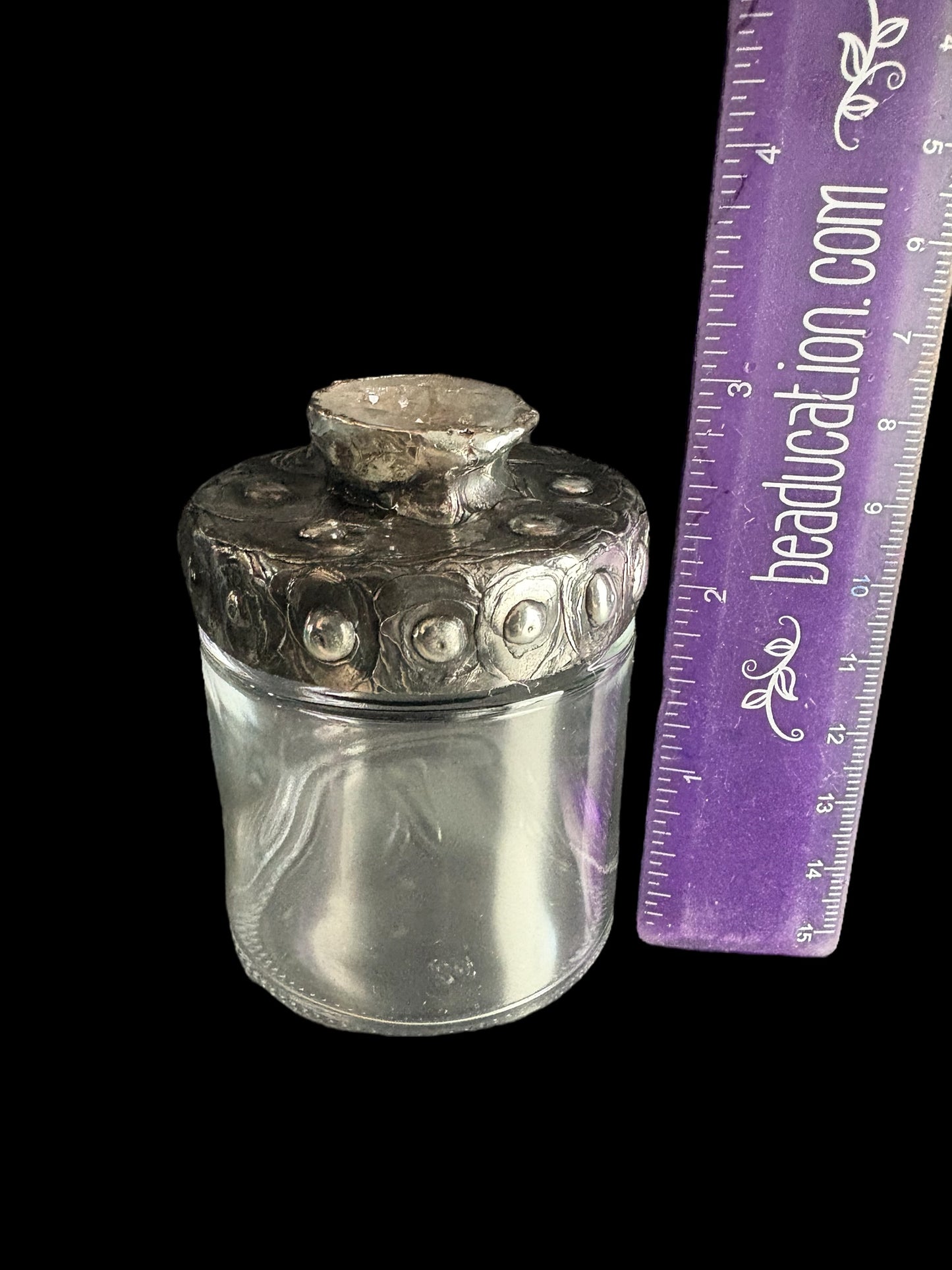 Stoned Alchemy High Priestess herbal jar with decorative geode lid clear glass bottom-